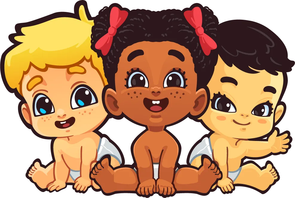 The three Mommy, Milk & Me baby characters without the logo