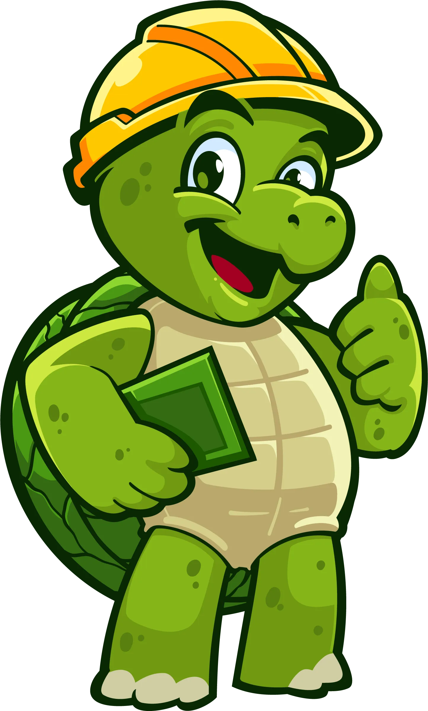 TuffShell turtle mascot, full body in a hard hat
