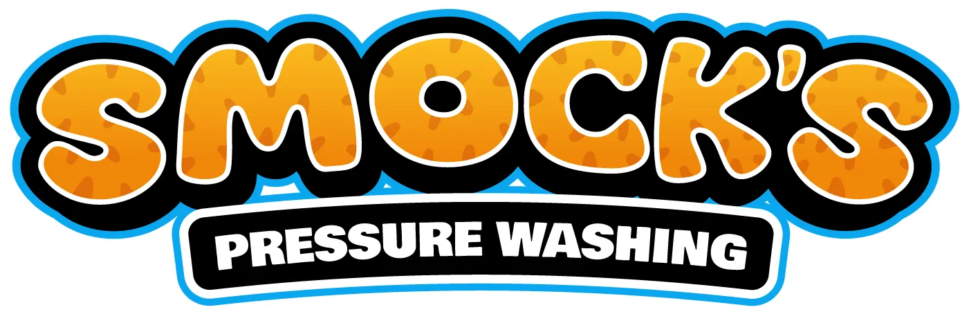 Smock's Pressure Washing wordmark in orange with a tiger texture