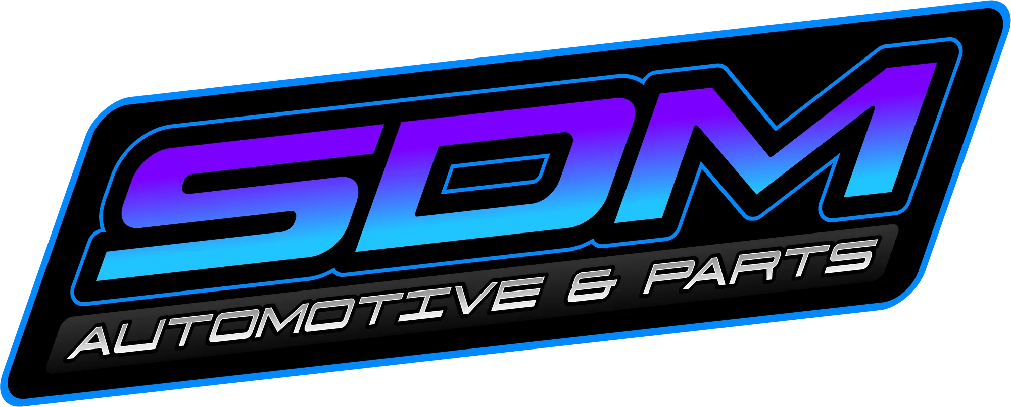 Slanted SDM Automotive and Parts wordmark