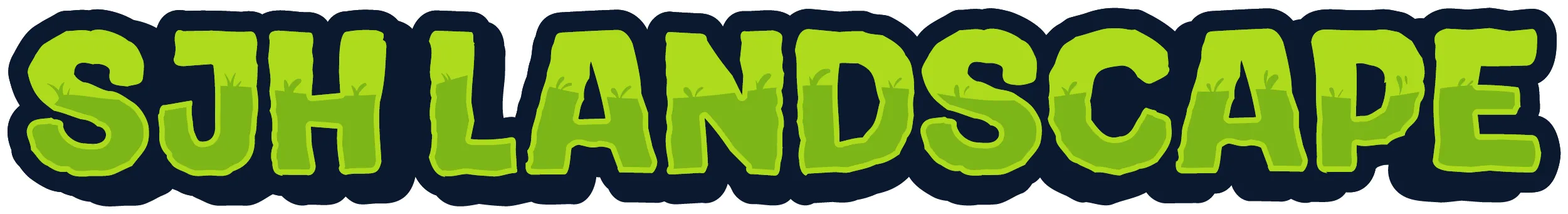 SJH Landscape's green wordmark with grass growing through the letters