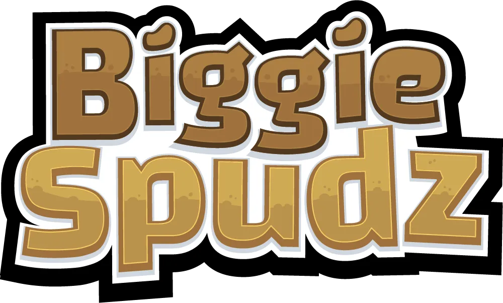 Biggie Spudz wordmark in brown and tan